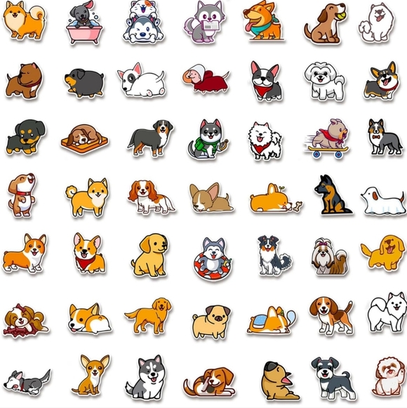 Cute Dog Sticker Pack 100 pc Colorful Red and white vinyl sticker bumper water - Picture 3 of 5